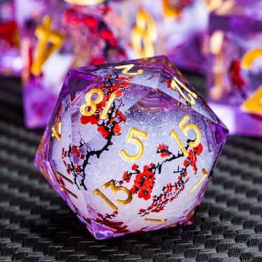 Imagem de ARUOHHA DND Resin Dice Plum Blossom Liquid Core Golden Purple Sharp Edged Dragons Polyhedral Dice Set with Gift Box, Dungeons D and D Dice Set Role Playing Game D20 D12 D10 D8 D6 D4