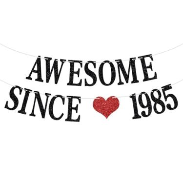 Imagem de Awesome Since 1985 Banner, Cheers to 40 Years/Hello 40 / Dirty Forty, Happy 40th Birthday Party Decorations Supplies, Black Glitter Paper Garlands Sign