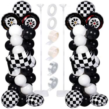 Imagem de Skylety 116 Pcs Race Car Birthday Party Decorations Race Car Balloon Column Stand Kit Wheel Tire Checkered Foil Balloons Two Fast Birthday Party Decorations