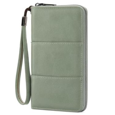 Imagem de LEEXTON Carteira de passaporte de viagem com bloqueio de RFID com zíper, organizador de documentos de viagem para homens e mulheres com alça de pulso, Verde claro