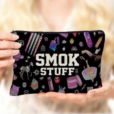 Imagem de Smoke Stuff Bolsa de Maquiagem Pequena Estojo de Cigarro, Bolsa de Cosméticos Durável Presentes para Mulheres Homens Amigos, Bolsa de Viagem Grande Bolsa de Higiene Pessoal Portátil Organizador com