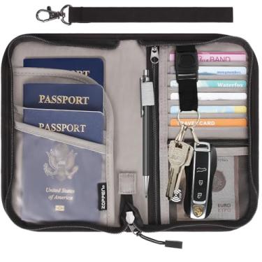Imagem de Suporte de passaporte para família de viagem, carteira de viagem feminina, porta-passaporte, acessórios essenciais de viagem, organizador de documentos, Dobrável - preto, Large, Casual