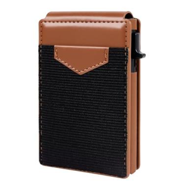 Imagem de Carteira masculina minimalista, carteira dobrável inteligente com bloqueio de RFID, porta-cartões de crédito de alumínio metálico, Preto, marrom, Carteira masculina Air Tag