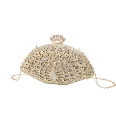 Imagem de ZUC Bolsa de festa pavão, bolsa clutch elegante e elegante, bolsa de ombro com corrente, Dourado, One Size