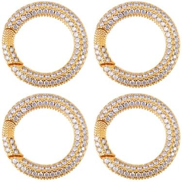 Imagem de SUNNYCLUE 1 caixa 4 peças 20 mm mola anel redondo mosquetão clipe grande metal strass ouro brilho snap gatilho fecho ganchos de fixação anéis de ligação para bolsa bolsa chaveiro artesanato