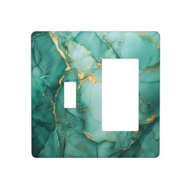 Imagem de DWBGUO Capas de tomada decorativas com textura de mármore de pedra preciosa verde turquesa dourada 2 Gang 1 Gang Placa de parede de interruptor de interruptor de luz de interruptor para decoração de