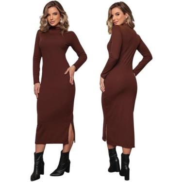 Imagem de Vestido Feminino Manga Comprida Canelado Fenda Lateral - Ewg Jeans, Ma