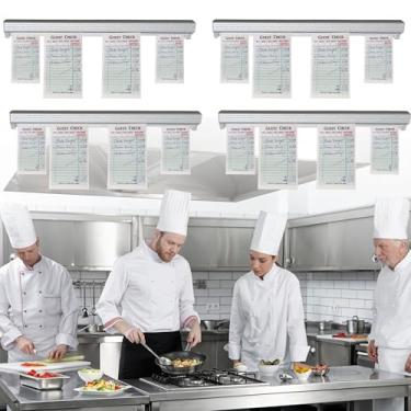 Imagem de Conjunto de 4 suportes de clipe de notas de 40 cm – Porta-recibos e bilhetes de metal para restaurante cozinha escritório trilho organizador de cheques para pedidos faturas e uso comercial