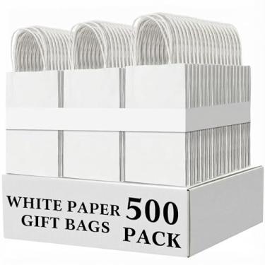 Imagem de Kolldenn Sacos de papel pequenos para presente de 500 unidades com alças 13 x 9 x 21 cm, sacos de papel kraft a granel para lembrancinhas de festa de aniversário, compras, compras, negócios, sacolas