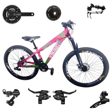 Imagem de Bicicleta 26 VikingX T25 24v Cubo Catraca K7 e Freeride Shimanos Pneu Aro 26 Balão Preto-Unissex