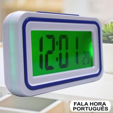 Imagem de Relógio Digital LCD Fala Hora Em Português Azul CBRN09060 - COMMERCE B