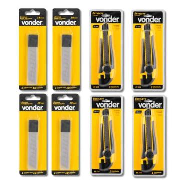 Imagem de Kit Com 4 Estiletes 18 mm e 4 Lâminas Estilete 18mm Vonder