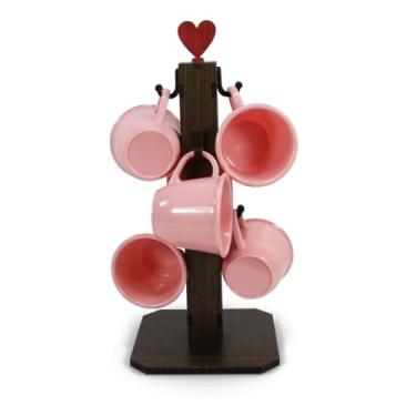 Imagem de Pedestal Porta Xícaras com 6 Xícaras de Acrílico 85ml – Ideal para Café, Chá e Decoração Doméstica, Organizador Prático para Cozinha (Rosa)