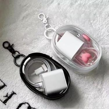 Imagem de Pacote com 2 caixas organizadoras de cabos transparentes com chaveiro, bolsa de armazenamento transparente portátil para carregador, fones de ouvido e chaves