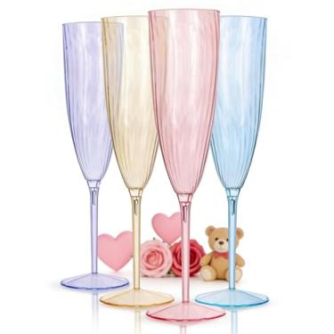 Imagem de WDF 12 peças de taças de champanhe coloridas de plástico - 170 g taças de champanhe descartáveis coloridas - perfeitas para casamento/festas/aniversário