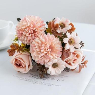 Imagem de Arranjo de Rosas Artificiais Decorativas | Flores Artificiais para Casamento e Natal | Decoração para Todos os Feriados(Champanhe-17,4 Unidades)