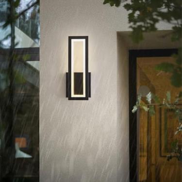Imagem de Luzes de parede LED Externas IP65 Iluminação de parede de metal à prova d'água Design moderno Minimalista Arandela acrílica Interior/exterior para jardins Corredor Terraço Escada (Luz neutra preta, 32