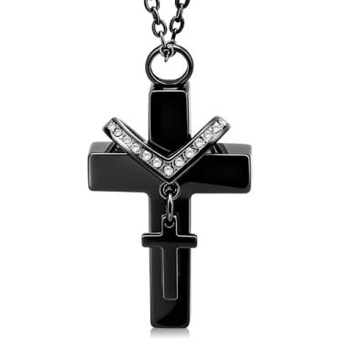 Imagem de Colar de urna cruzada para cinzas com diamante brilhante, joia de cremação à prova d'água para cães, gatos, pássaros, cinzas humanas, mini urna para homenagear os amados animais de estimação, pingente