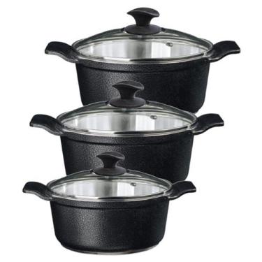 Imagem de Jogo Panela Preto Craqueado Alumínio Usinado Javali AA 26a30