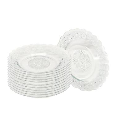 Imagem de Jogo de 12 Pratos de Vidro Fundo Sopa 22 cm Almoço Jantar Mesa Transpa