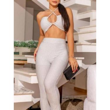 Imagem de Conjunto Lurex Top + Calça - LUZ LU FASHION, Branco, P