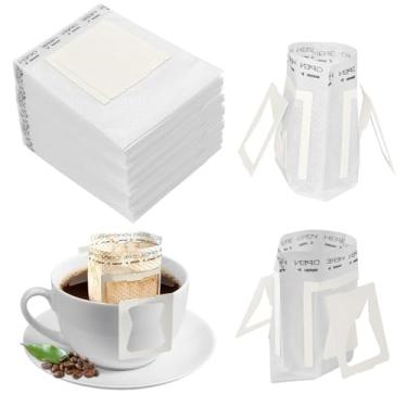 Imagem de 150 sacos de papel de filtro de café, sacos de café descartáveis de gotejamento com orelhas penduradas, fabricação rápida, design sem bagunça para viagens, acampamento, uso em casa e escritório