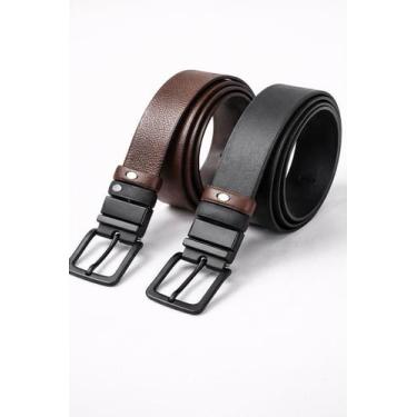 Imagem de Cinto Dupla Face de Couro Premium: Preto e Marrom com Fivela Giratória