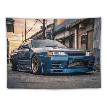 Imagem de HouLaiZhe JDM Tapeçaria de carro Jdm R32 carro esportivo pôr do sol parede quarto decoração de casa tapeçarias estética piquenique decoração de parede arte de parede para dormitório sala de estar 76,2