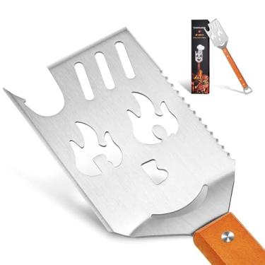 Imagem de PURPLEBIRD Espátula de grelha para churrasqueira ao ar livre, ferramentas 5 em 1, espátula de churrasco de 40 cm de comprimento com cabo de madeira, presente para pai, para homens, para pai