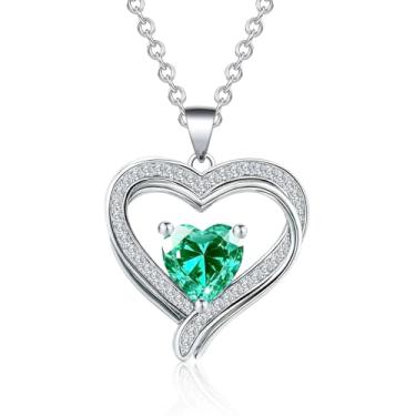 Imagem de JULLJUS Colar de prata com pedra do mês de nascimento para mulheres, colares com pingente de amor, pedra de nascimento de zircônia cúbica, presentes de aniversário para namorada, esposa, mãe, filha