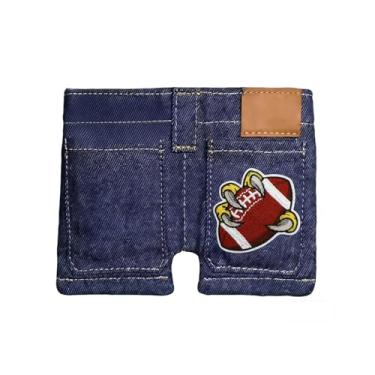 Imagem de LUMIGRAIN Mini carteira jeans de bolso, porta-cartões dobrável engraçado com compartimentos para cartões, bolsa de viagem compacta e portátil para mulheres, para cartões, chaves e dinheiro, Futebol