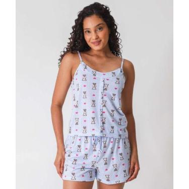 Imagem de Pijama Feminino Listrado Estampa Cachorro Marisa Azul-74006, Off white