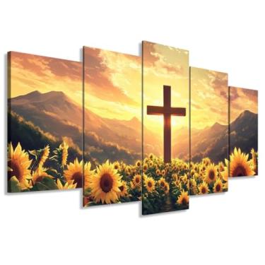 Imagem de ZXHYWYM 5 peças de arte de parede cristã Jesus Pictures conjunto de 5 para igreja de Cristo, sala de jantar, sala de estar, decoração de casa, pintura cruzada, impressão em tela, pôster de Deus