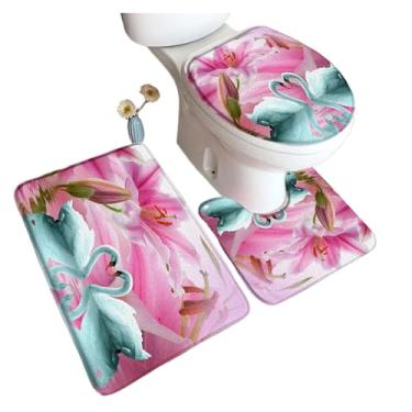 Imagem de Conjunto de tapete de banho rosa vermelha flor preta para casa tapete decoração de banheiro tapetes de banheiro capa de banheiro (50 x 80 cm, estilo d)