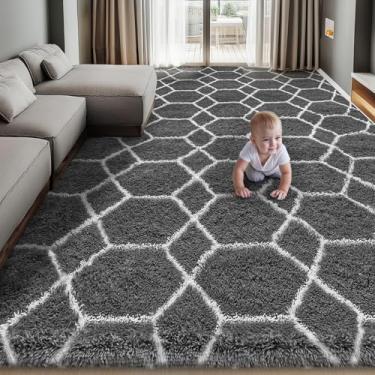 Imagem de Tapete de área para sala de estar, quarto, tapete felpudo macio de 20 x 3 metros, tapetes macios de pelúcia, tapetes geométricos marroquinos modernos, tapete antiderrapante durável para berçário de