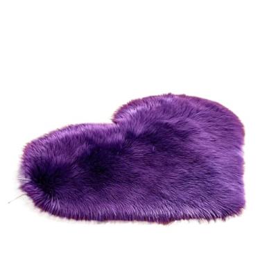 Imagem de 1 tapete de pelúcia em forma de coração para sala de estar, quarto, decoração de casa, dia dos namorados, 50 cm x 60 cm (roxo)