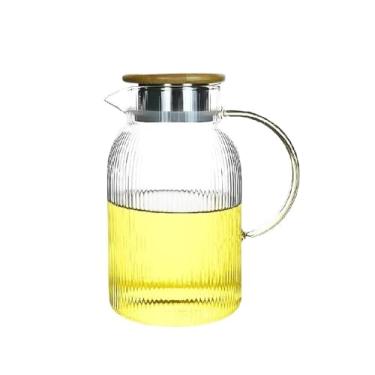 Imagem de Jarra de vidro para servir bebidas de 1500 ml com tampa de alça resistente ao calor, bule de chá, água fria e quente, geladeira, garrafa de suco, jarra de água