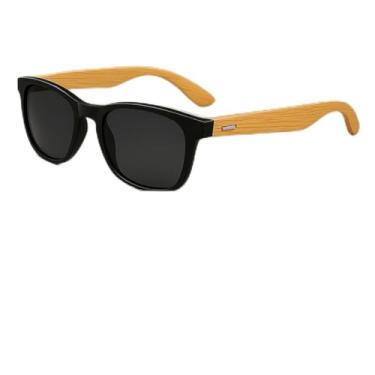Imagem de Óculos de Sol com Hastes em Madeira, Armação Preta, Lentes Escuras UV400, Estilo Moderno e Elegante