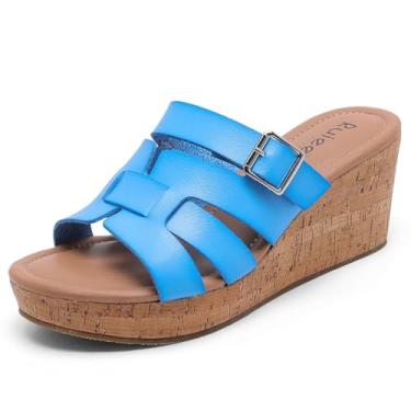 Imagem de Ruiee Sandálias femininas de largura larga, confortável, plataforma sem cadarço, casual, para o verão, para uso ao ar livre., Azul 013, 11.5 X-Wide