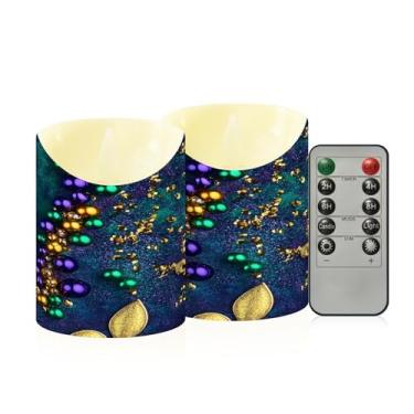Imagem de Wassud Pacote com 2 velas sem chama de carnaval com controle remoto, velas realistas cintilantes com temporizador, velas decorativas para Natal, casamento, festa, decoração de casa pequena