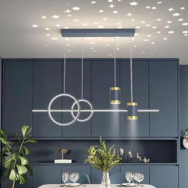 Imagem de Luminária pendente LED para sala de jantar, com intensidade regulável, ideal para cozinha, sala de estar e escritório, com design moderno e projeção de céu estrelado (cinza).