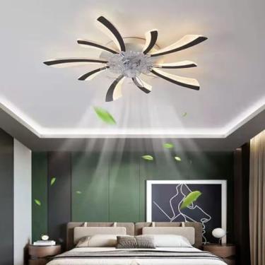 Imagem de Ventilador de teto LED com iluminação, moderno, com controle remoto e aplicativo, 3 temperaturas de cor e 6 velocidades para quarto e sala de estar (preto)