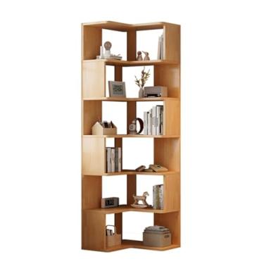 Imagem de Estante de armazenamento de madeira maciça canto armário de canto rack de armazenamento do chão ao teto armário de armazenamento doméstico estante de livros moderna simples prateleira de livros