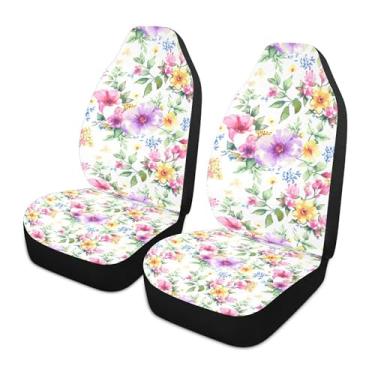 Imagem de xigua Capas de assento de carro frontais universais florais aquarela, pacote com 2, capas protetoras de assento de carro respiráveis para decoração de interiores automotivos, SUV, carros automotivos