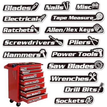 Imagem de Pacote com 15 etiquetas de caixa de ferramentas magnéticas, acessórios gerais de organização de caixa de ferramentas, etiquetas reutilizáveis para caixas de ferramentas de aço, carrinhos, gavetas e