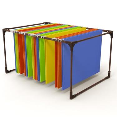 Imagem de Moldura de pasta de arquivo suspensa de nogueira, organizador de arquivo para tamanho carta, 32 cm de largura x 45 cm de comprimento x 23 cm de altura, trilhos de armário de arquivo para pendurar