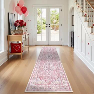 Imagem de U'Artlines Tapete de corredor de 6 x 20 cm, rosa, antiderrapante, lavável, vintage, com detalhes em casa de fazenda, para cozinha, entrada, lavanderia e sala de estar (rosa pêssego)
