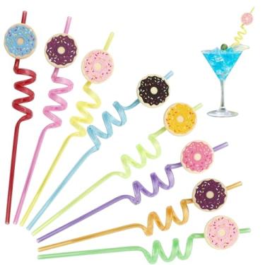 Imagem de 8 PÇS Canudos reutilizáveis para festas, lembrancinhas de festa de donuts, canudos reutilizáveis para decorações de festa de aniversário, suprimentos de festa festiva, lembrancinhas de presentes