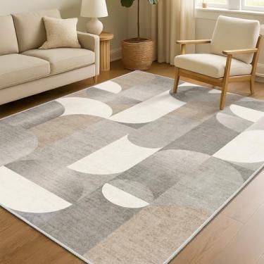 Imagem de Castage Tapete bege, 10 x 15 cm, lavável, para quarto, sala de estar, cozinha, entrada, cabeceira, tapete geométrico, moderno, antiderrapante, pequeno