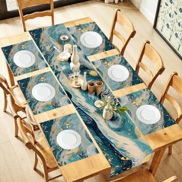 Imagem de Conjunto de 6 corredores de mesa inspirados na noite estrelada e jogo americano de 33 x 182 cm, jogo americano de 30 x 45 cm, conjunto de mesa de jantar elegante para amantes de arte, cozinha ou